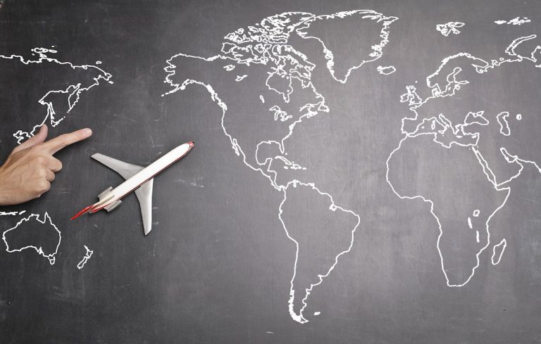 world map and airplane